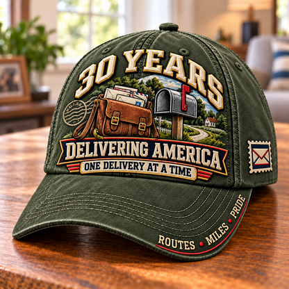 📬 30 Years Delivering America Postal Worker Milestone Baseball Cap – Customizable Years