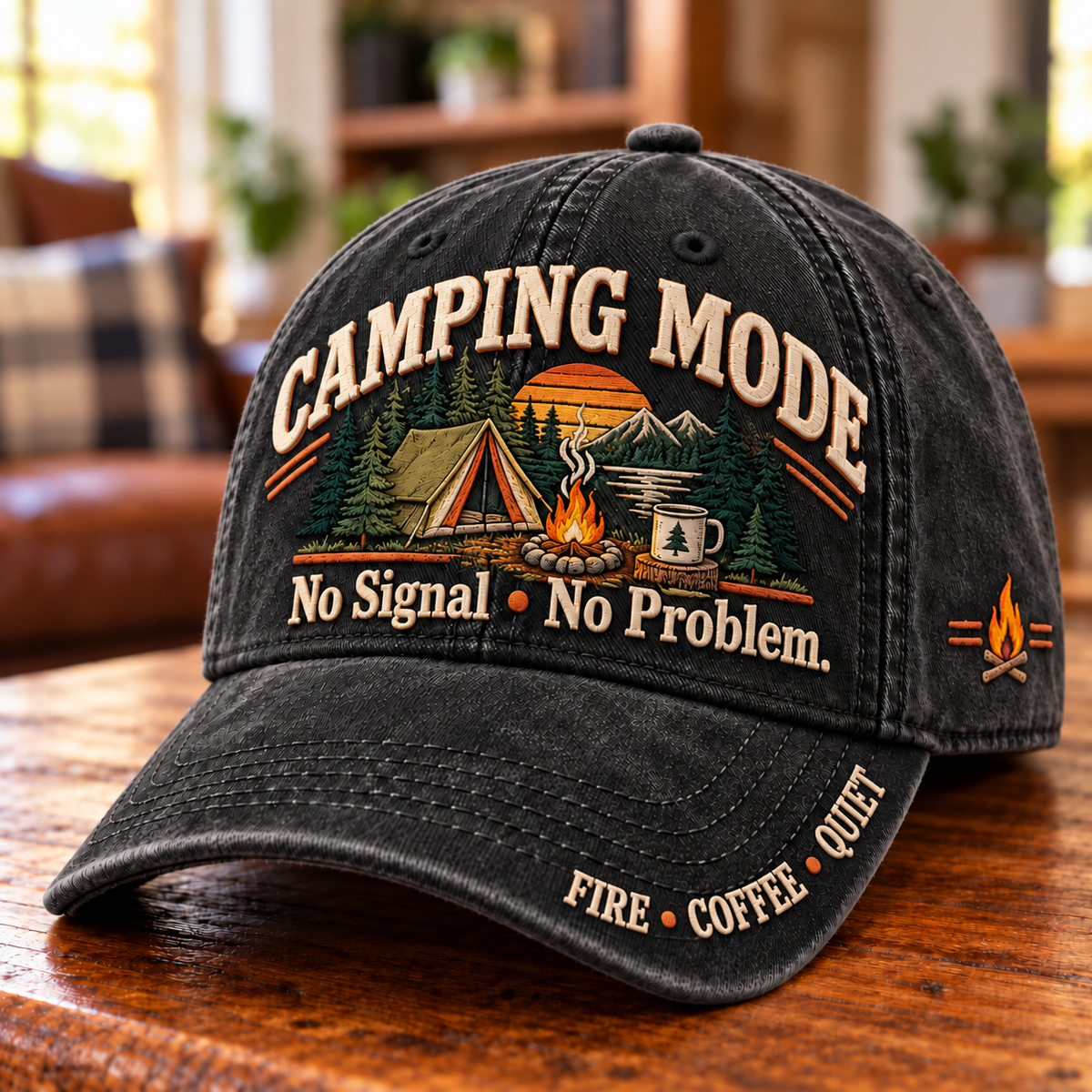 🏕️ Camping Mode No Signal No Problem Outdoors Humor Baseball Cap