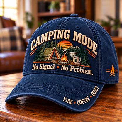 🏕️ Camping Mode No Signal No Problem Outdoors Humor Baseball Cap