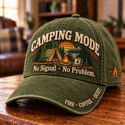 🏕️ Camping Mode No Signal No Problem Outdoors Humor Baseball Cap