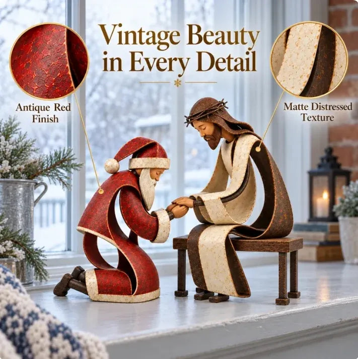 🎅✝️Santa Kneeling Before Jesus Christmas Figurines