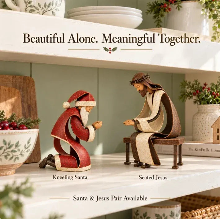 🎅✝️Santa Kneeling Before Jesus Christmas Figurines