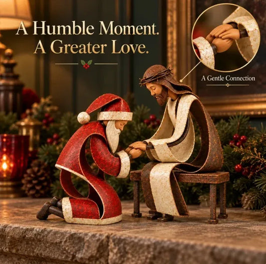 🎅✝️Santa Kneeling Before Jesus Christmas Figurines