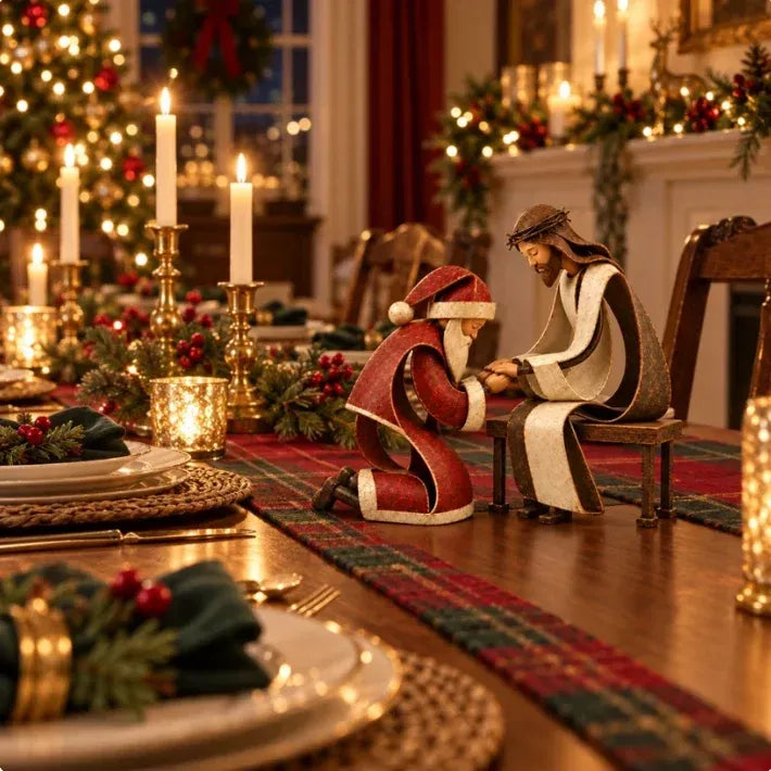 🎅✝️Santa Kneeling Before Jesus Christmas Figurines