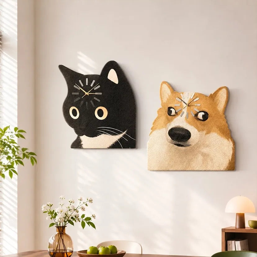 🐱Funny Loading Cat & Dog Wooden Wall Clock – Quirky Animal Wall Decor
