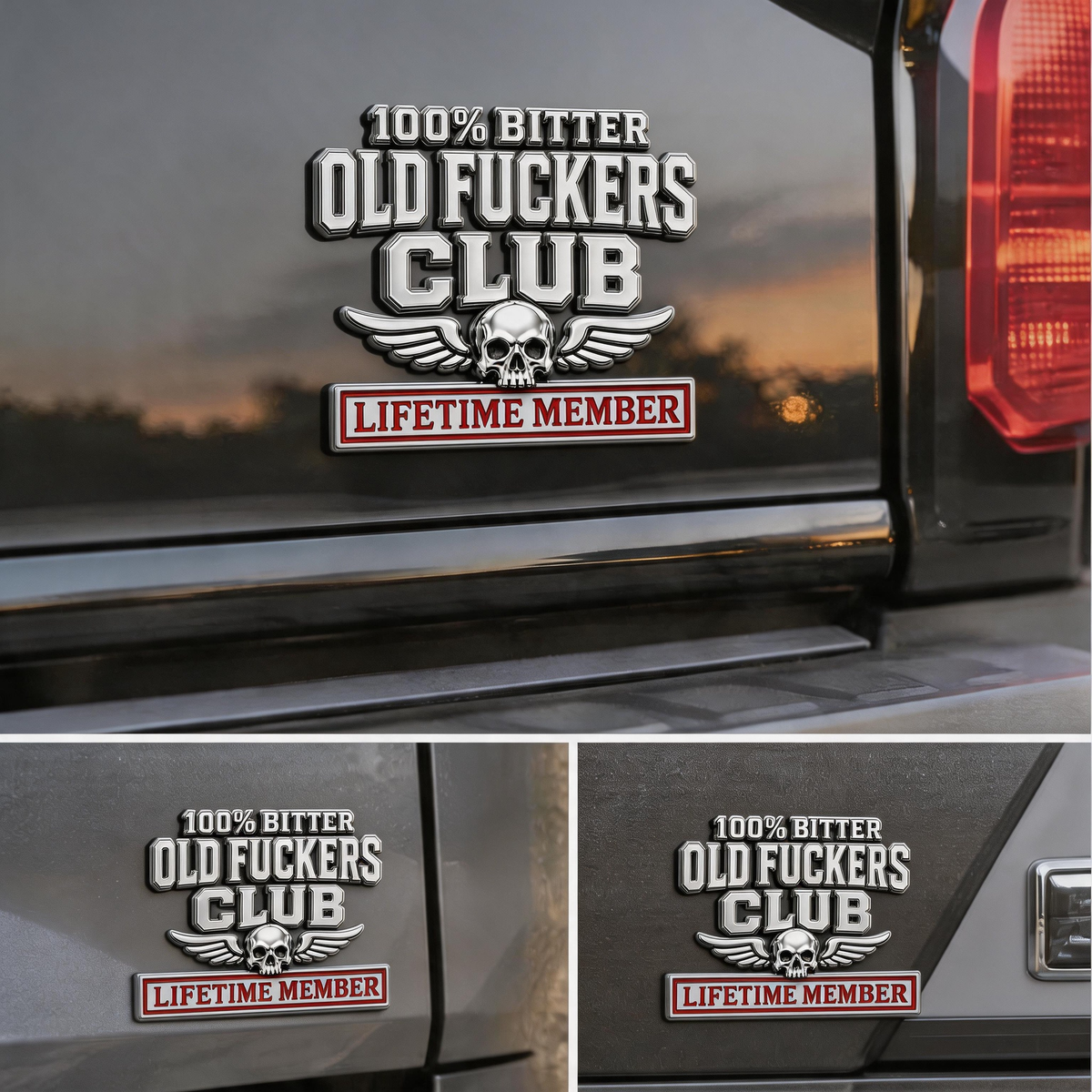 🔥☠️ 100% Bitter Old F*ckers Club Lifetime Member Metal Car Emblem