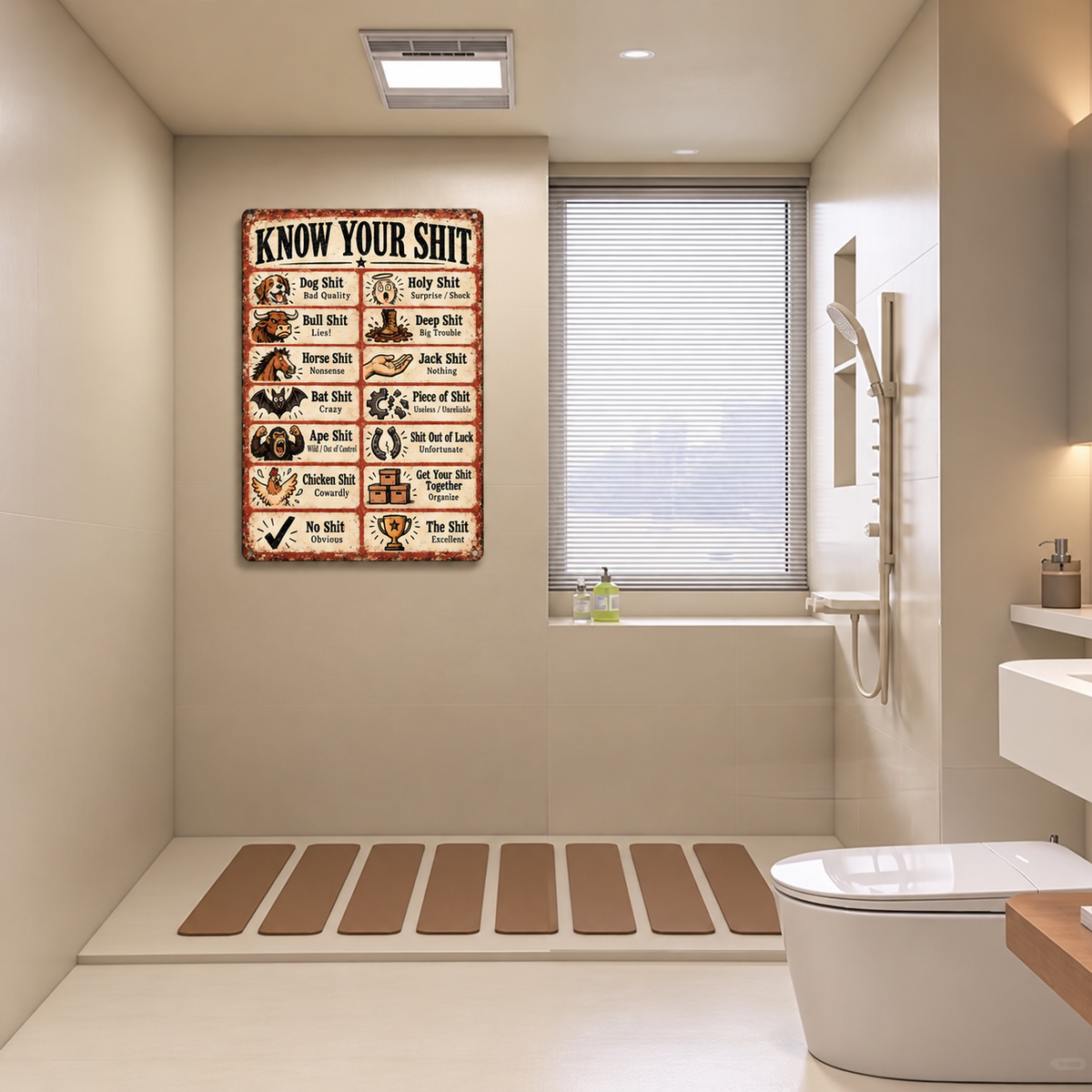 💩 Know Your Shit Funny Vintage Metal Tin Sign – Adult Humor Wall Décor