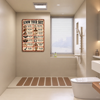 💩 Know Your Shit Funny Vintage Metal Tin Sign – Adult Humor Wall Décor