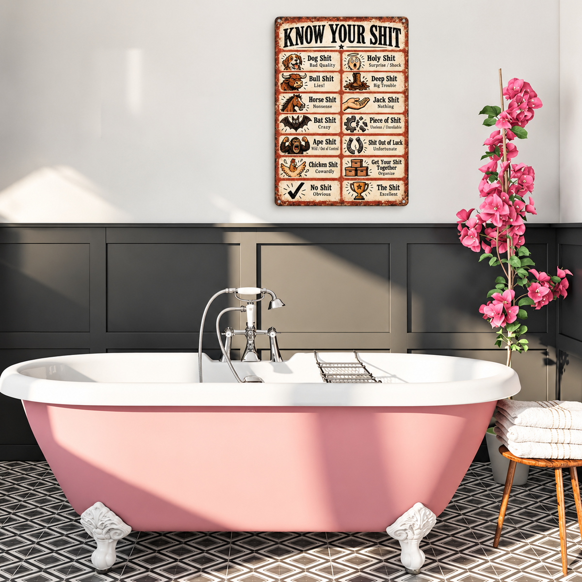💩 Know Your Shit Funny Vintage Metal Tin Sign – Adult Humor Wall Décor