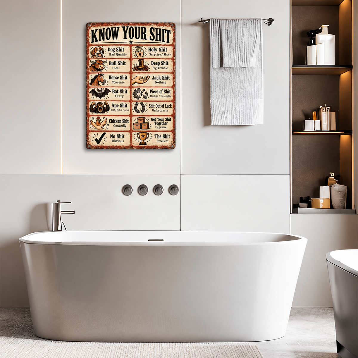 💩 Know Your Shit Funny Vintage Metal Tin Sign – Adult Humor Wall Décor
