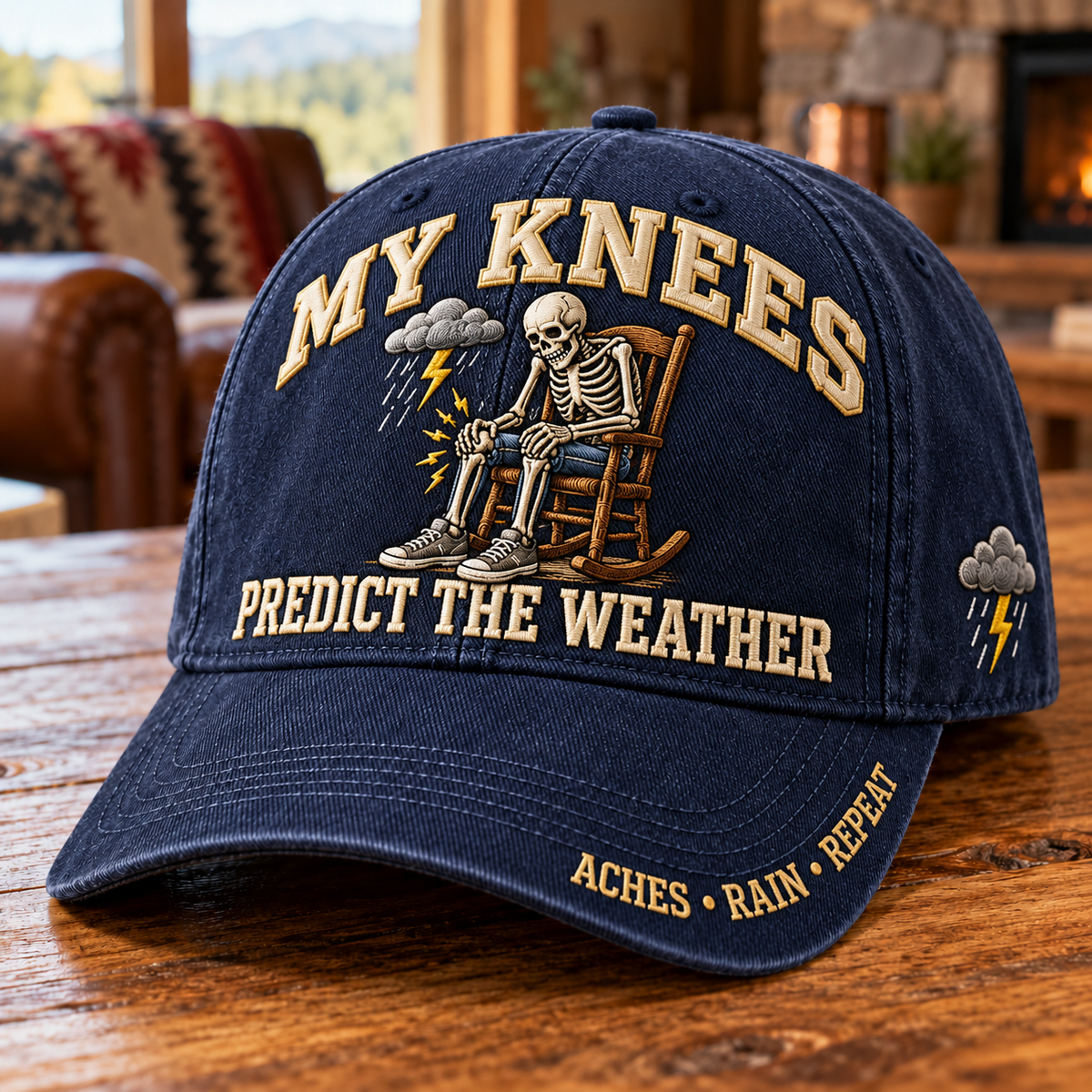 💀 My Knees Predict The Weather Funny Aging Humor Baseball Cap