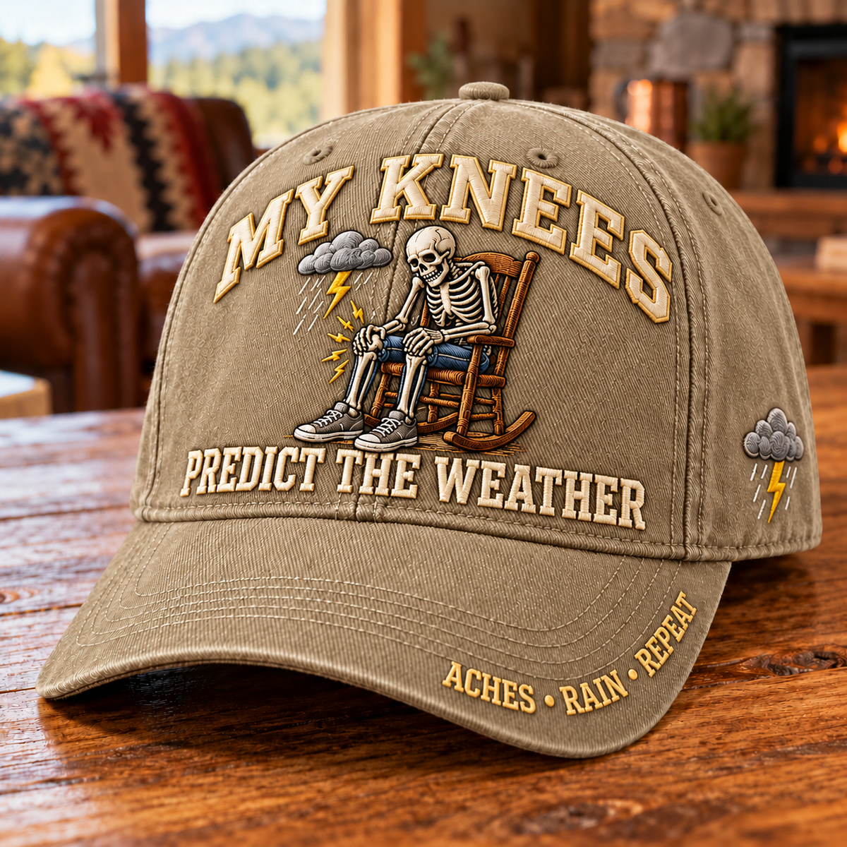 💀 My Knees Predict The Weather Funny Aging Humor Baseball Cap