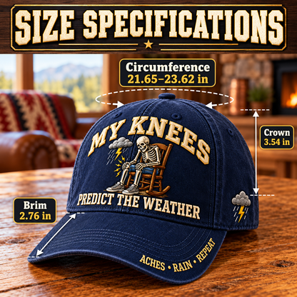 💀 My Knees Predict The Weather Funny Aging Humor Baseball Cap