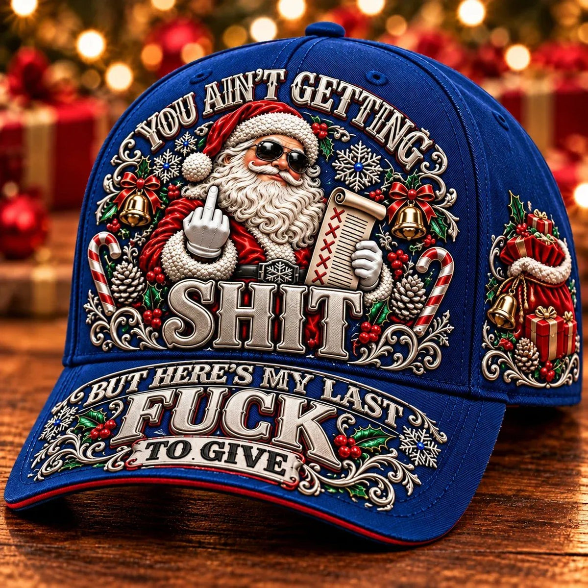 🎅 Santa’s Last Gift Funny Christmas Baseball Cap – Adult Humor