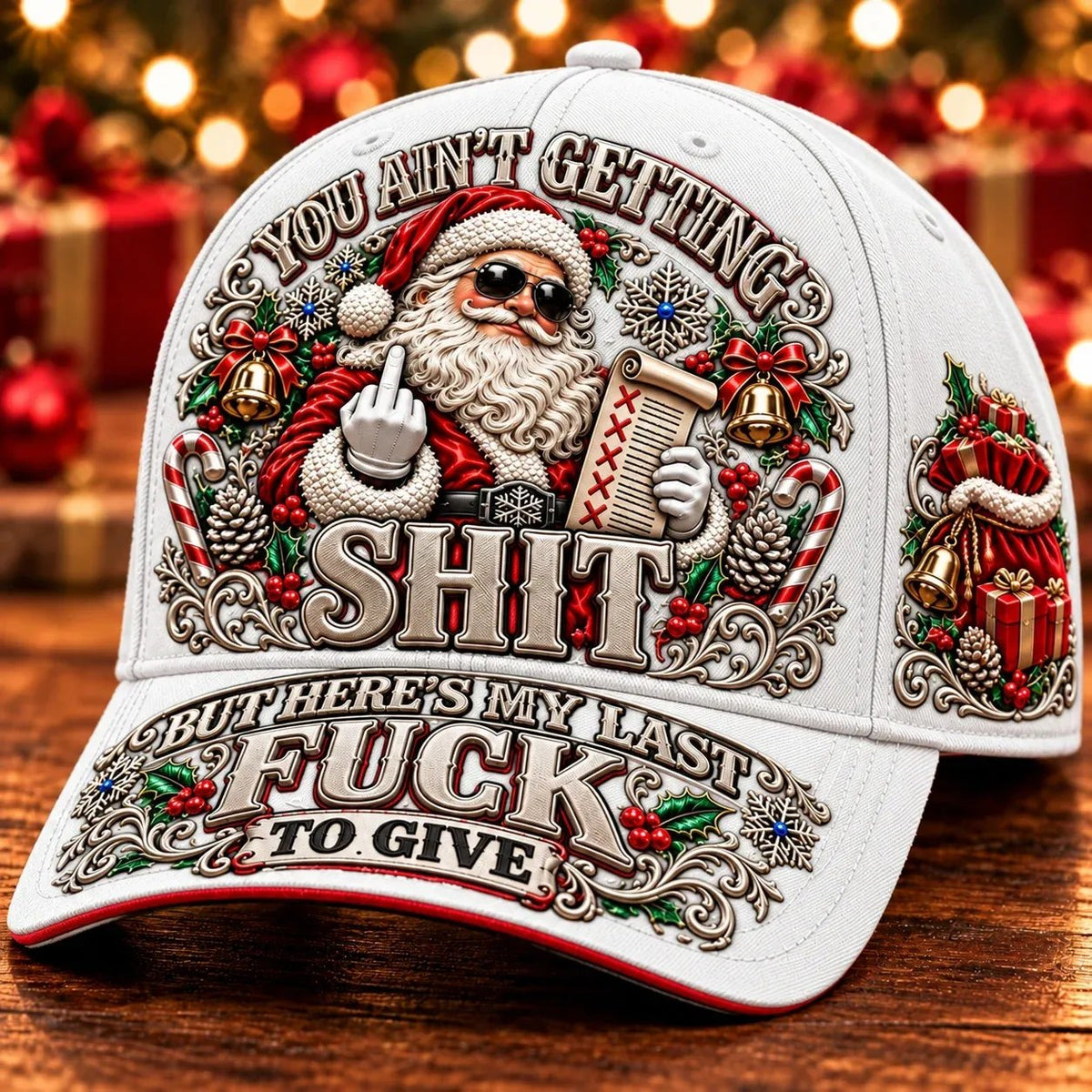 🎅 Santa’s Last Gift Funny Christmas Baseball Cap – Adult Humor