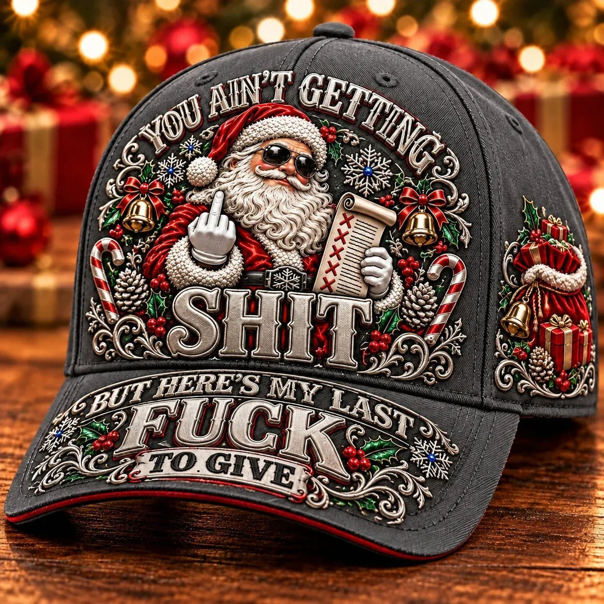 🎅 Santa’s Last Gift Funny Christmas Baseball Cap – Adult Humor