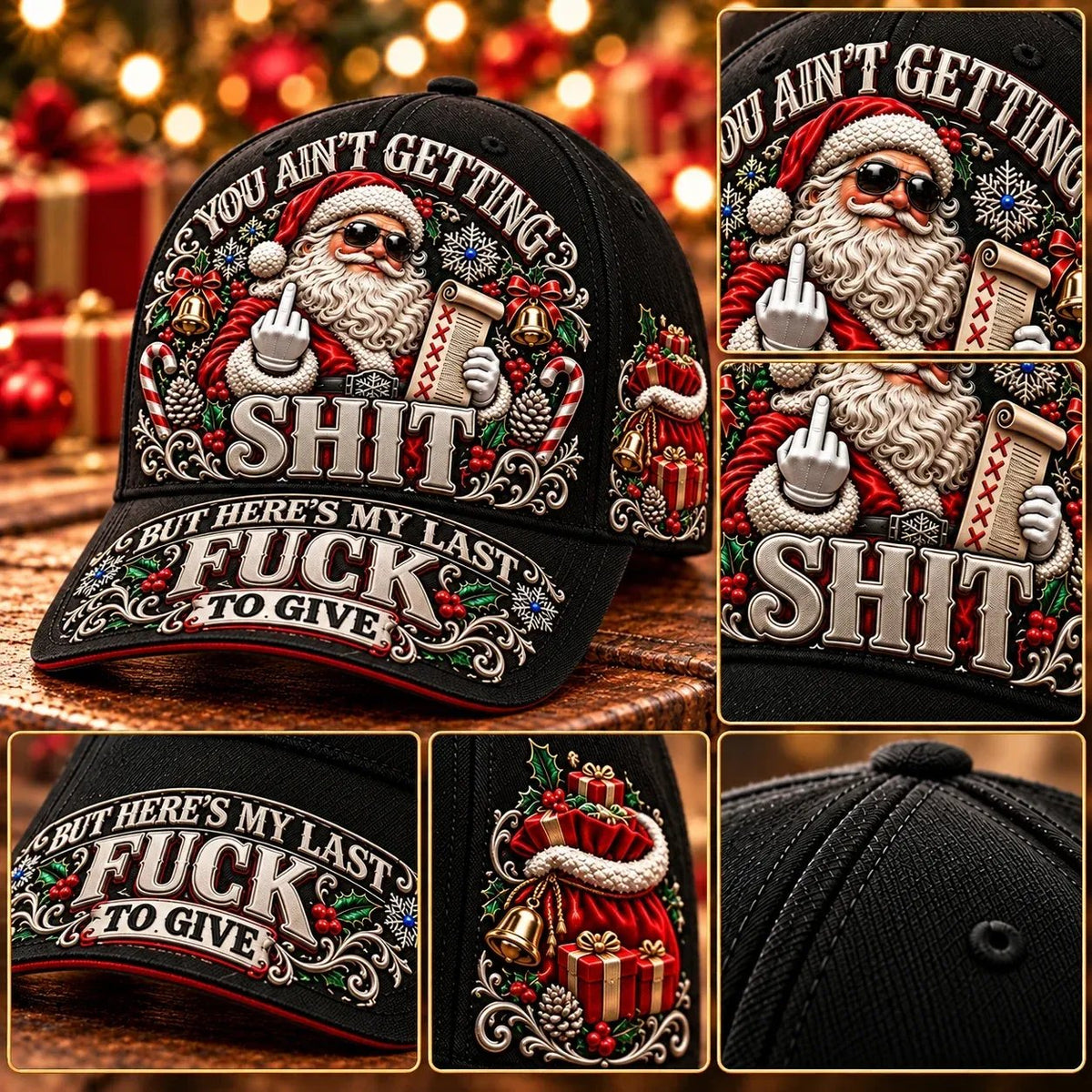 🎅 Santa’s Last Gift Funny Christmas Baseball Cap – Adult Humor