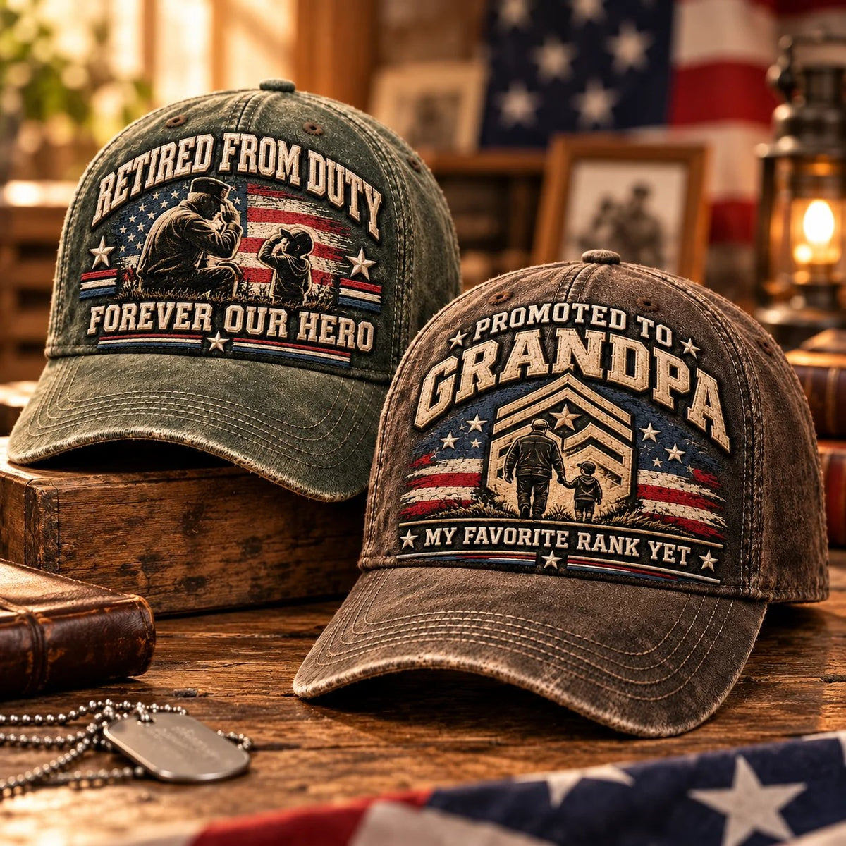 🇺🇸 Forever Our Hero Veteran & Grandpa Tribute Baseball Cap – 2 Meaningful Designs
