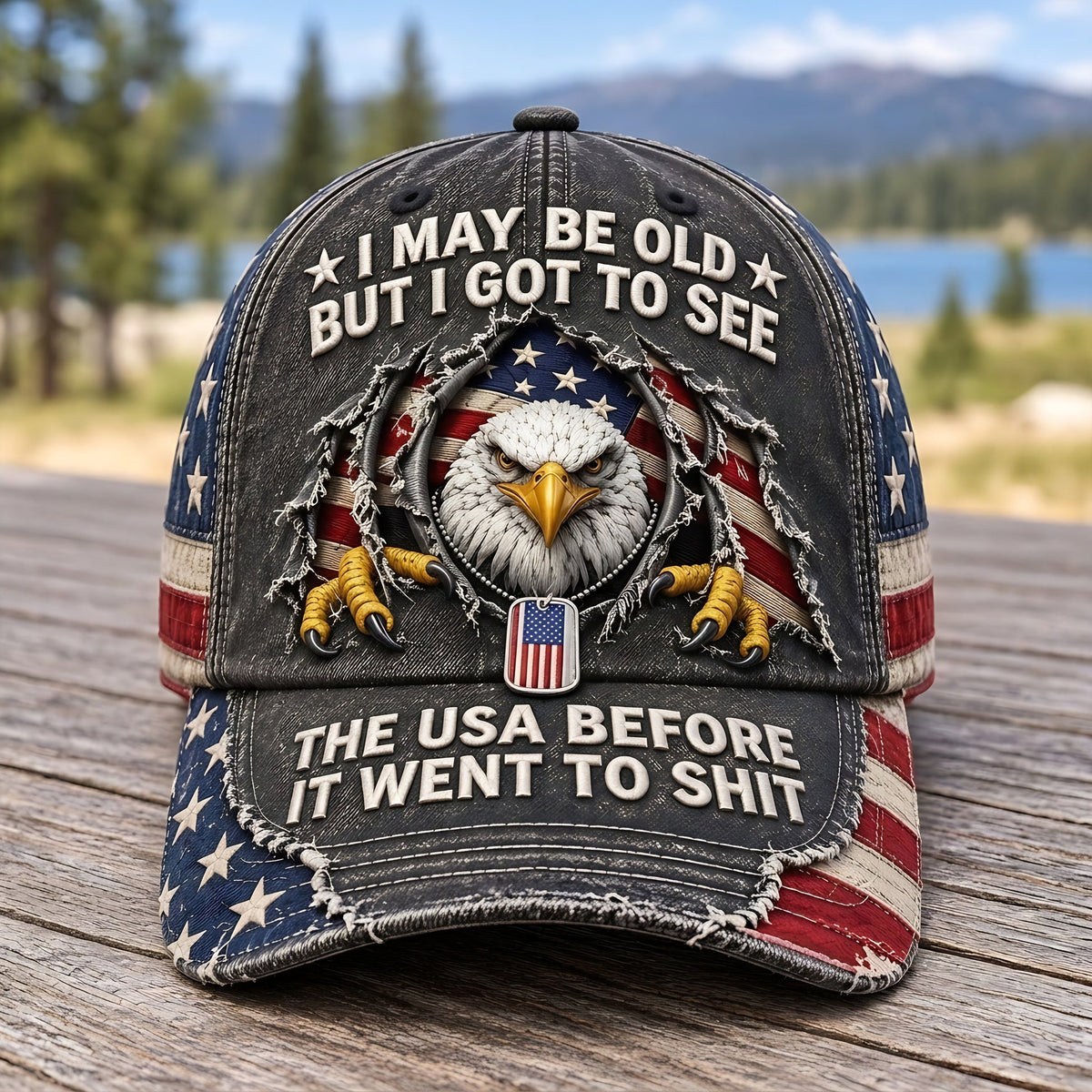 🦅 Vintage Eagle American Flag Washed Baseball Cap – Old School USA Humor