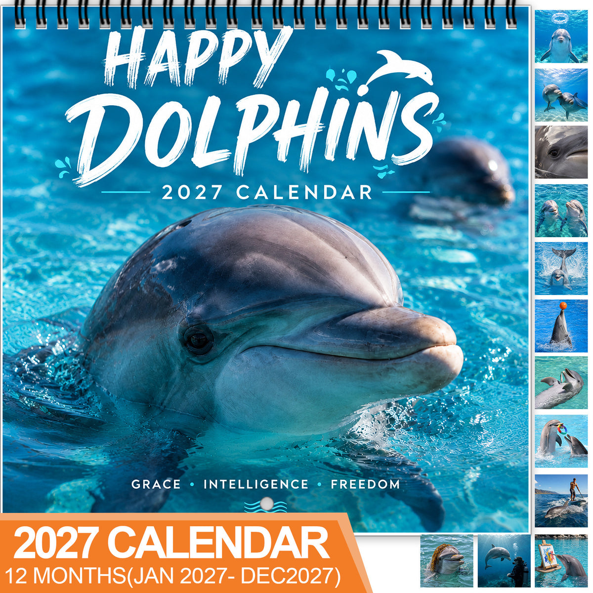 🐬 2027 Happy Dolphins Wall Calendar – 12 Months of Playful Ocean Moments