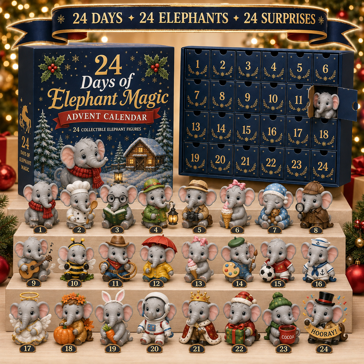🐘 24 Days of Elephant Magic Advent Calendar – 24 Collectible Christmas Elephant Surprises