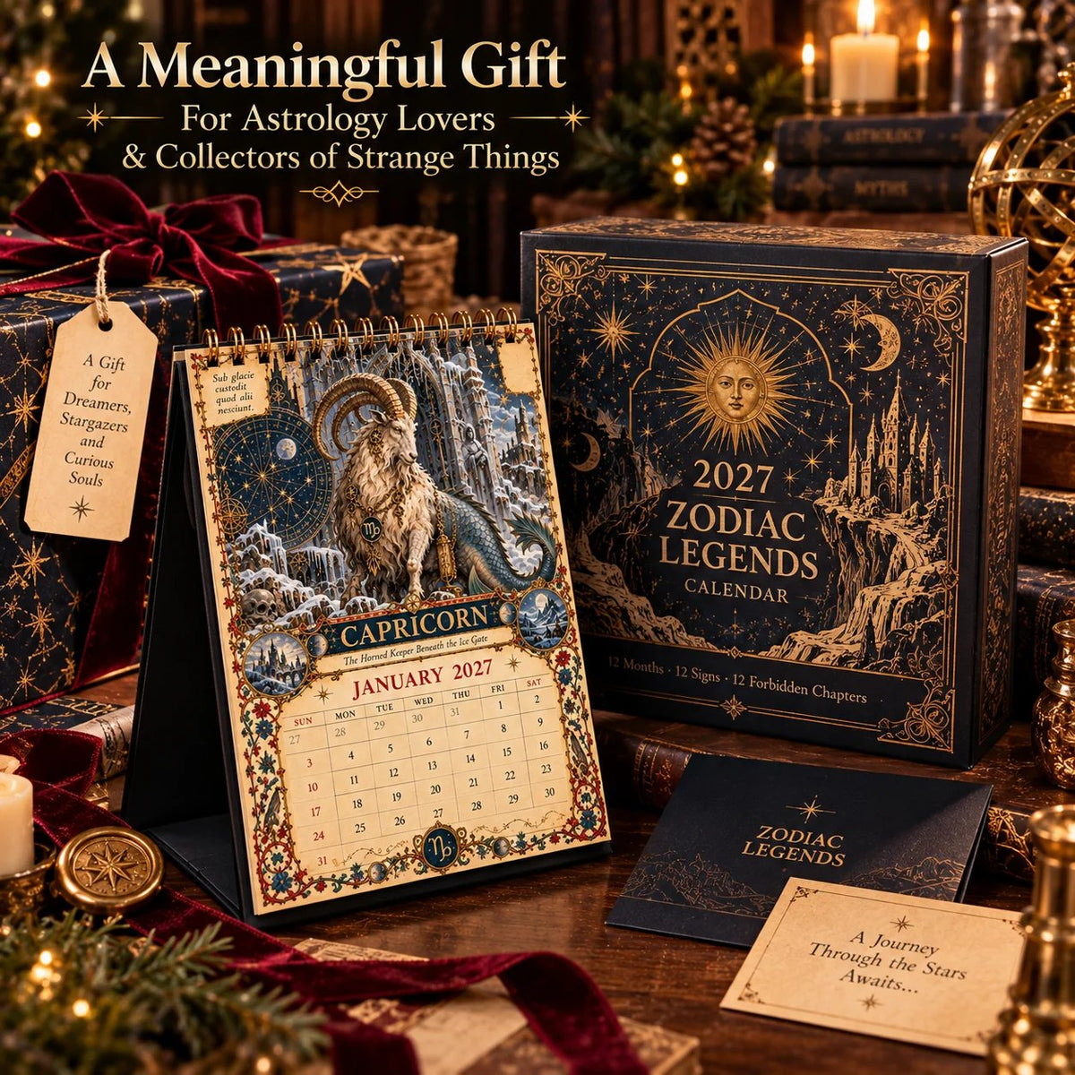 🔮 2027 Zodiac Grimoire Desk Calendar | 12 Medieval-Inspired Zodiac Artworks for Astrology & Gothic Art Lovers ✨