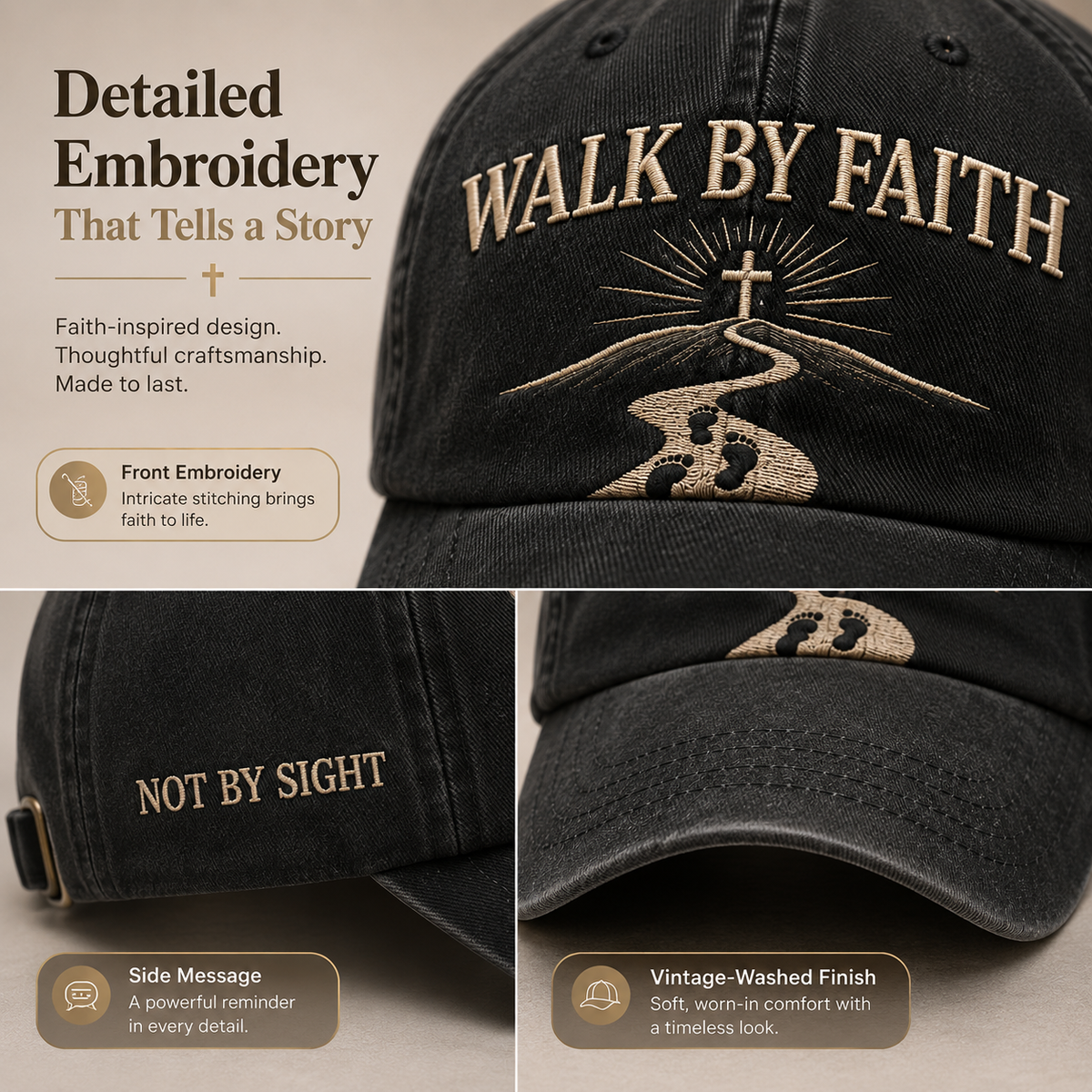 ✝️WALK BY FAITH Vintage Christian Embroidered Cap