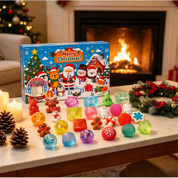 🎄🎁 24-Day Squishy Fidget Toy Advent Calendar – 24 Christmas Squeeze Toy Surprises for Kids 🧸✨