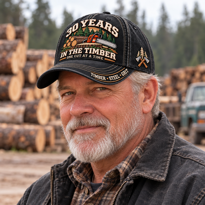 🌲 30 Years One Cut At A Time Logger Milestone Baseball Cap – Customizable Years