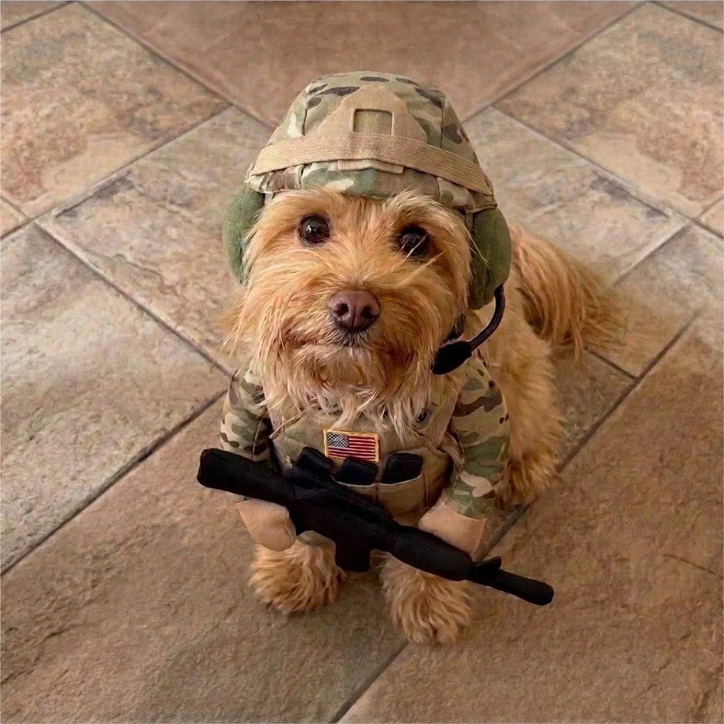 🔥Hilarious Tactical Soldier Pet Costume – Front-Facing Military Uniform for Dogs & Cats