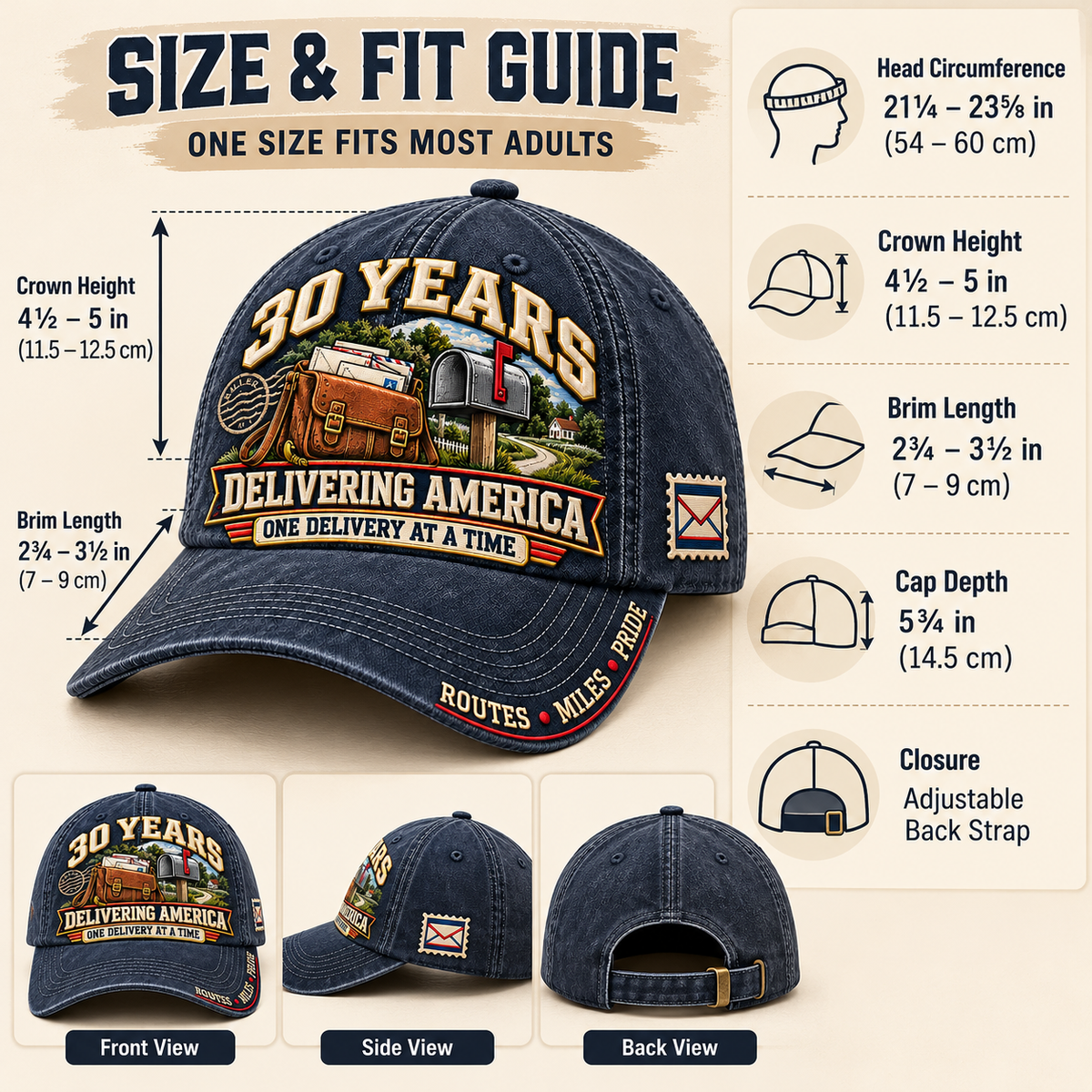 📬 30 Years Delivering America Postal Worker Milestone Baseball Cap – Customizable Years
