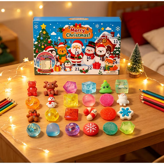🎄🎁 24-Day Squishy Fidget Toy Advent Calendar – 24 Christmas Squeeze Toy Surprises for Kids 🧸✨