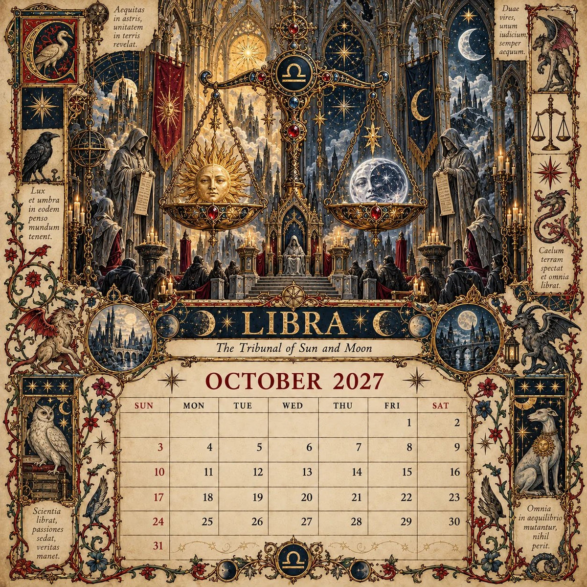 🔮 2027 Zodiac Grimoire Desk Calendar | 12 Medieval-Inspired Zodiac Artworks for Astrology & Gothic Art Lovers ✨
