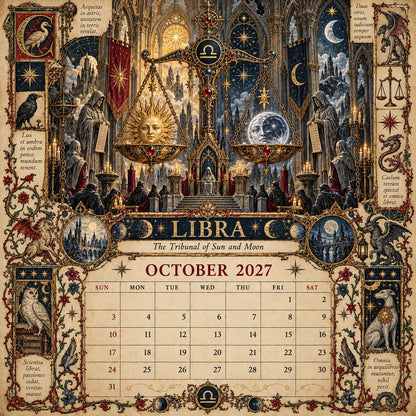 🔮 2027 Zodiac Grimoire Desk Calendar | 12 Medieval-Inspired Zodiac Artworks for Astrology & Gothic Art Lovers ✨