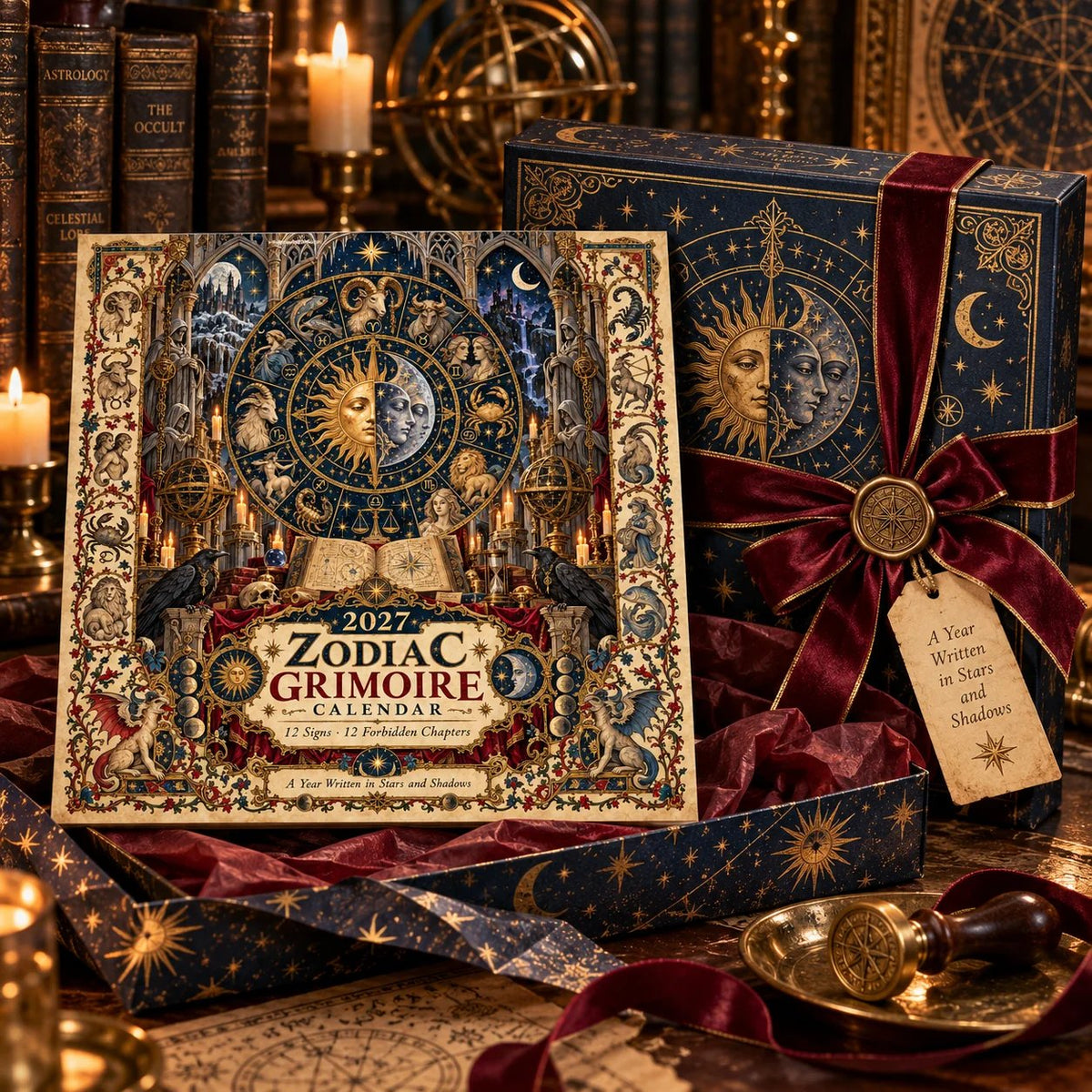 🔮 2027 Zodiac Grimoire Desk Calendar | 12 Medieval-Inspired Zodiac Artworks for Astrology & Gothic Art Lovers ✨