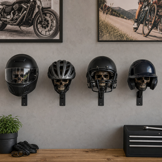 💀Skull Motorcycle Helmet Holder – Punk Skull Wall Mount Rack for Helmets, Jackets & Garage Decor