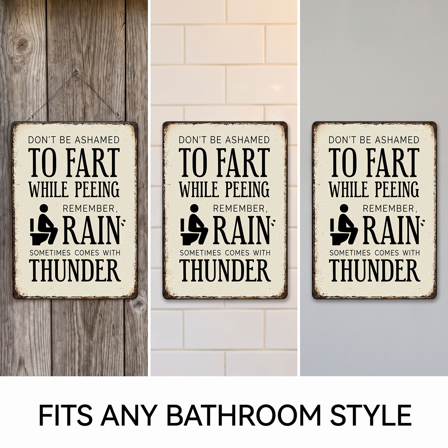 Funny Bathroom Sign – “Don’t Be Ashamed to Fart While Peeing” Rustic Wall Decor 😂