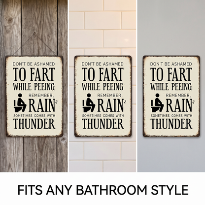 Funny Bathroom Sign – “Don’t Be Ashamed to Fart While Peeing” Rustic Wall Decor 😂