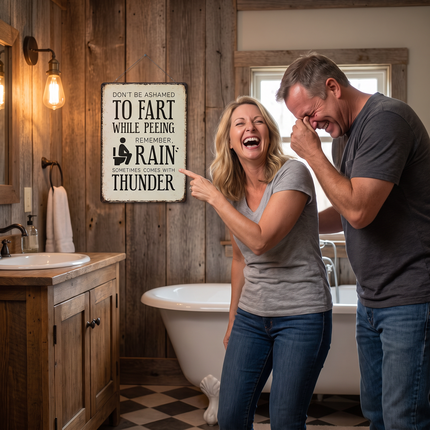 Funny Bathroom Sign – “Don’t Be Ashamed to Fart While Peeing” Rustic Wall Decor 😂