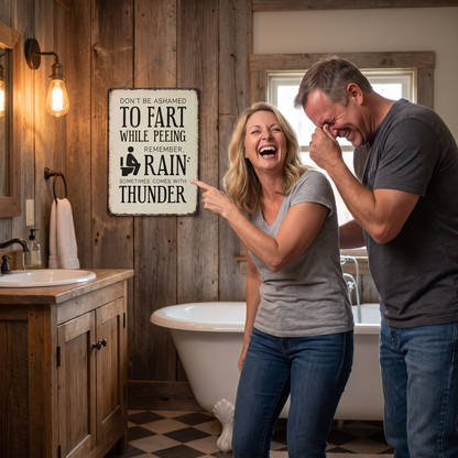 Funny Bathroom Sign – “Don’t Be Ashamed to Fart While Peeing” Rustic Wall Decor 😂