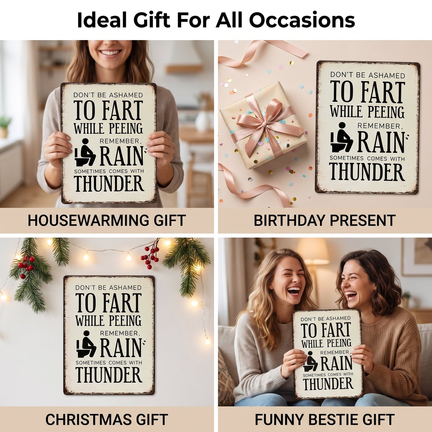 Funny Bathroom Sign – “Don’t Be Ashamed to Fart While Peeing” Rustic Wall Decor 😂