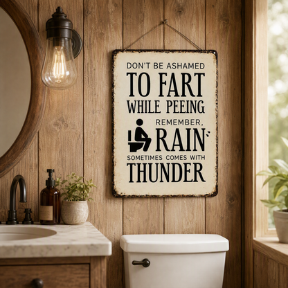 Funny Bathroom Sign – “Don’t Be Ashamed to Fart While Peeing” Rustic Wall Decor 😂