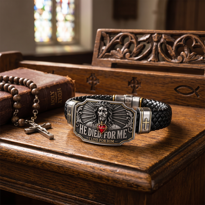 I Live for Him He Died for Me Christian Cross Braided Bracelet Gift Box Set