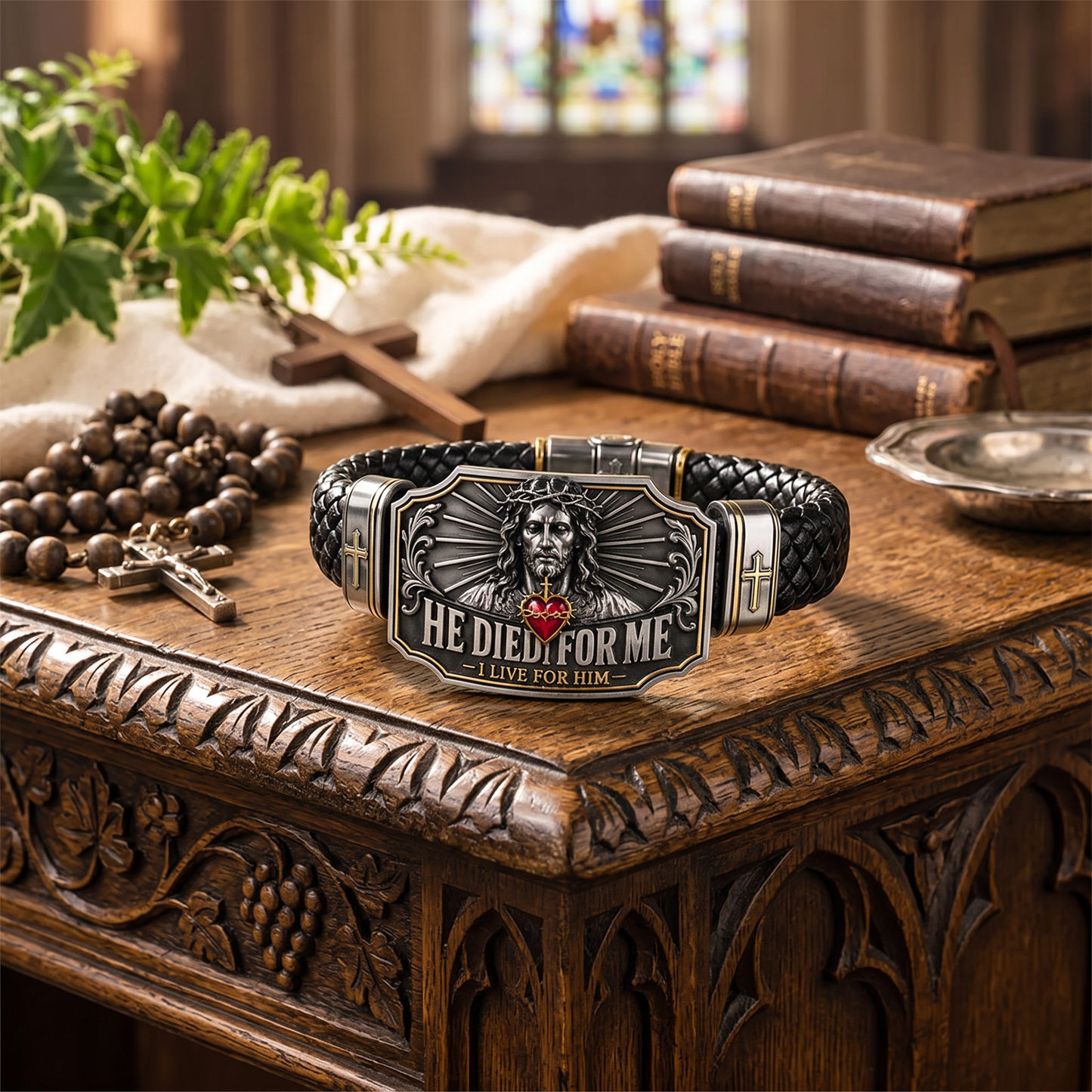 I Live for Him He Died for Me Christian Cross Braided Bracelet Gift Box Set