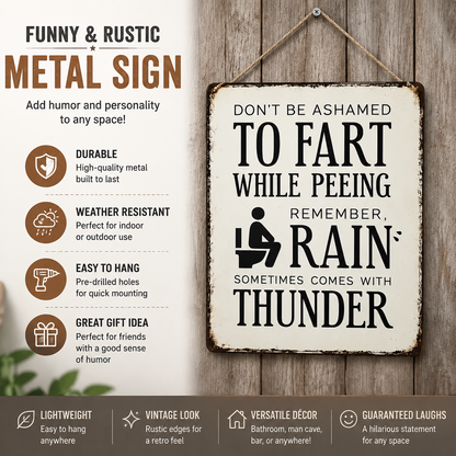 Funny Bathroom Sign – “Don’t Be Ashamed to Fart While Peeing” Rustic Wall Decor 😂
