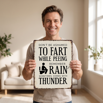 Funny Bathroom Sign – “Don’t Be Ashamed to Fart While Peeing” Rustic Wall Decor 😂